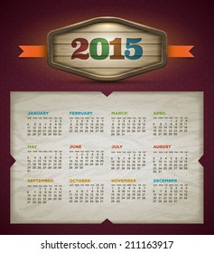 2015 calendar. Vector design template. Elements are layered separately.