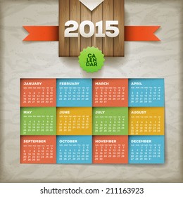 Calendário de 2015. Modelo de design de vetor. Os elementos são dispostos em camadas separadamente.