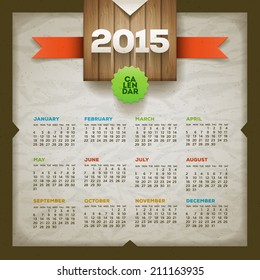 2015 calendar. Vector design template. Elements are layered separately.