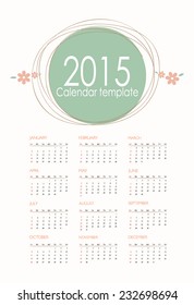 2015 calendar. Vector illustration.