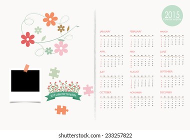 2015 calendar. Vector illustration.