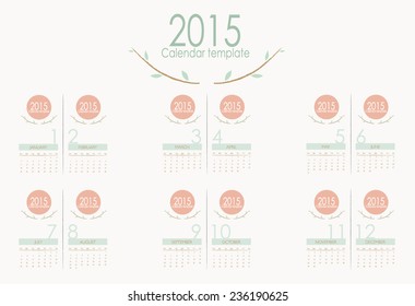 Kalender 2015. Vektorgrafik.