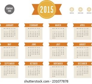 2015 calendar vintage style. Vector template.
