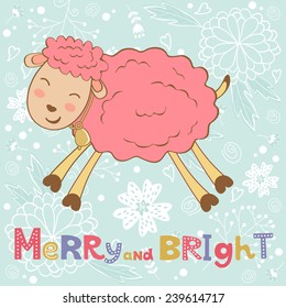 2015 card with cute funny sheep. Vector illustration