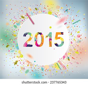 2015. Celebration background with colorful confetti.