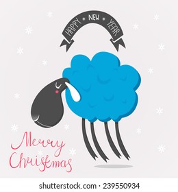 2015 Chinese New Year of the Blue Sheep with lettering elements. Vector EPS 10 illustration. Can use as New Year greeting card or wallpaper.