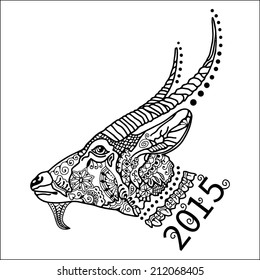 2015 Chinese New Year of the Goat, Isolated black on white  background, ornamental lace pattern, vector illustration