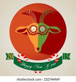2015 Chinese New Year of the Goats and Sheep. Flat Design Card with Goat. Vector file organized in layers for easy editing