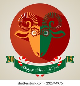 2015 Chinese New Year of the Goats and Sheep. Flat Design Card with Sheep. Vector file organized in layers for easy editing