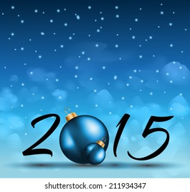 2015 Christmas Colorful Background with a waterfall of ray lights and a lot of baubles and stars.