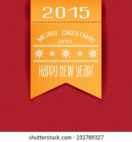 2015. Christmas and New year on a red Knitted Abstract decoration vintage background with space for your text. Suitable for various designs, invitation, thank you card, greeting cards. Vector 10 EPS