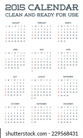 2015 Clean Calendar Template Mockup Brochure Business Simple and Ready for Use in Vector