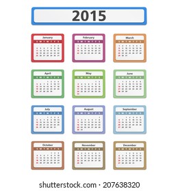 2015 colored calendar on white background, vector eps10 illustration