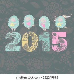 2015 concept New Year background. 2015 made of pastel colors with cute sheep on top in vector. Cute cartoon sheep .  Sheep - a symbol of the new year.