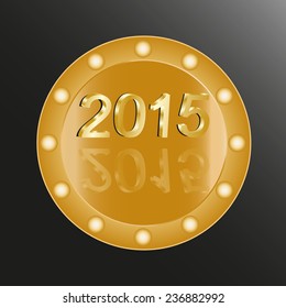 2015, the date of the new year, gold font on gold circle, design vector, EPS10