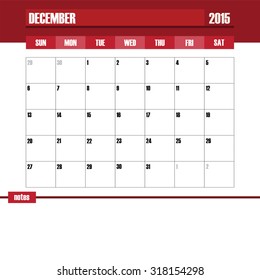 2015 December Calendar in Red tone 