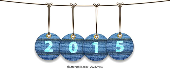 2015 digits on labels made of jeans. Tags like Christmas balls. Vector illustration