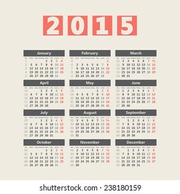 2015 european style calendar grid template with week numbers
