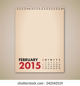2015 February Old Note Paper Calendar Vector 