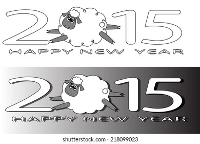 2015 with a flying sheep on white and grey background with shadow .
