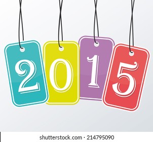 2015 Four colored stickers. Happy new year vector greeting card.