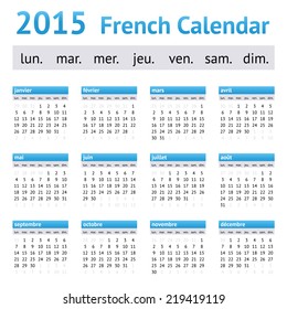 2015 France European Calendar. Week starts on Monday