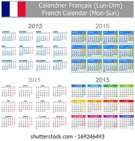 2015 French Mix Calendar Mon-Sun on white background