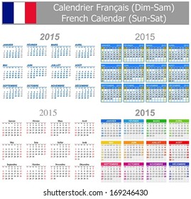 2015 French Mix Calendar Sun-Sat on white background