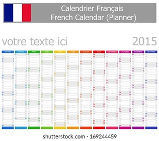 2015 French Planner Calendar with Vertical Months on white background