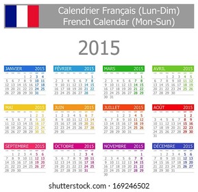 2015 French Type-1 Calendar Mon-Sun on white background