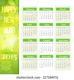 2015 Full Calendar Template - Promotion Poster Vector Design - Sunday start 