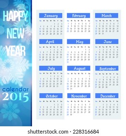 2015 Full Calendar Template - Promotion Poster Vector Design - Sunday start 