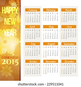 2015 Full Calendar Template - Promotion Poster Vector Design - Sunday start 