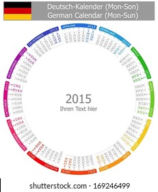 2015 German Circle Calendar Mon-Sun on white background