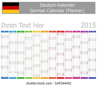 2015 German Planner Calendar with Vertical Months on white background