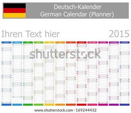 2015 German Planner Calendar with Vertical Months on white background