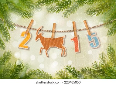 2015 with a goat on winter background. Vector.