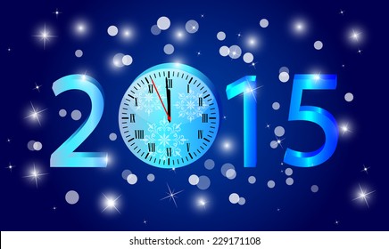 2015 Happy New Year background with clock and numbers