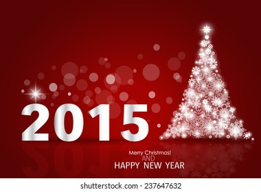 2015 Happy New Year background with Christmas tree. Vector illustration.