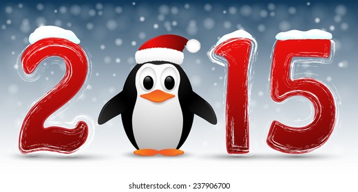 2015 Happy New Year background with penguin. Vector illustration 