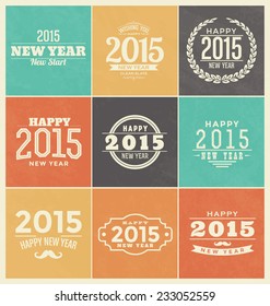 2015 - Happy New Year - Colorful Typographic Design Set - Trendy Vintage Style Elements