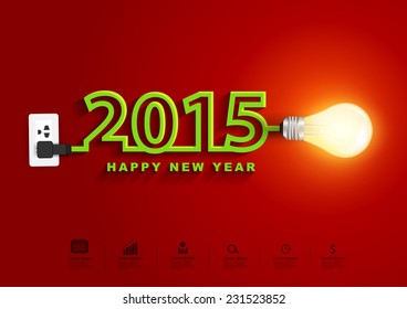 2015 Happy New Year Concept, Creative Light Bulb Idea Abstract Infographic Layout, Diagram, Step Up Options, Vector Illustration Modern Design Template