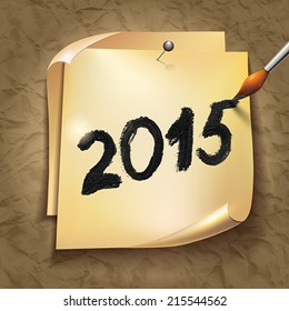 2015 Happy New Year hand lettering on  old vintage paper background. Vector illustration. 