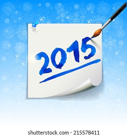 2015 Happy New Year hand lettering  on blue background with snowflak?s. Vector illustration.