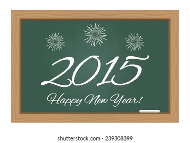 2015 Happy new year message with fireworks drawn on chalkboard