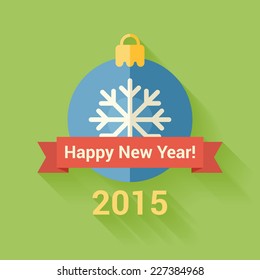 2015 Happy New Year modern flat style decoration with ribbon template. Christmas and New Year holidays vector template.