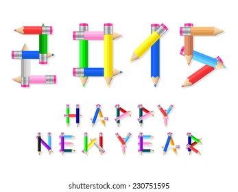 2015 happy new year text on white background.