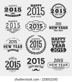 2015 - Happy New Year - Typographic Design Set - Trendy Vintage Style Elements