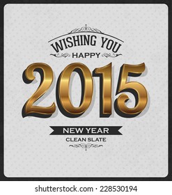 2015 - Happy New Year - Vintage Style Golden Typographic Design
