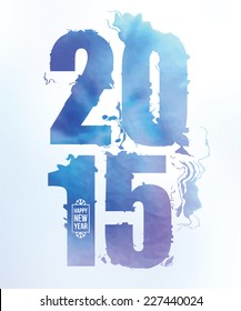 2015 happy new year water color numbers